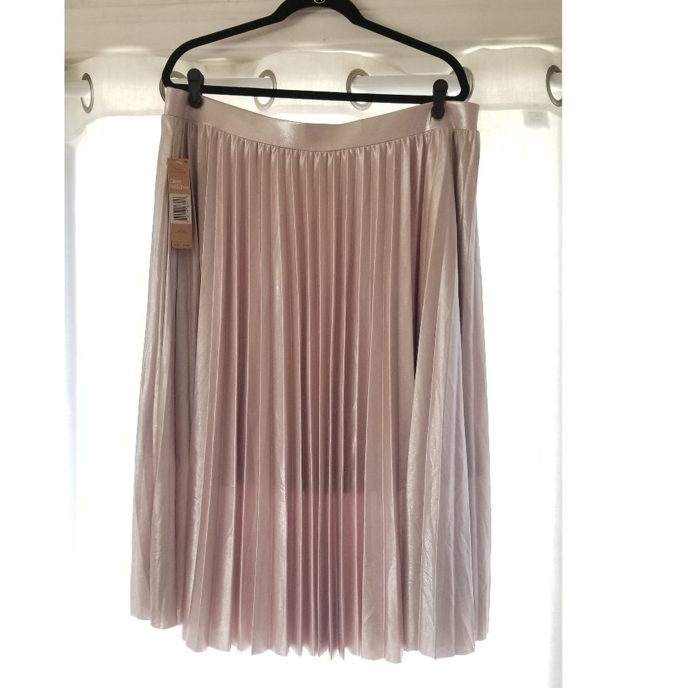 Rachel Roy Pleated Blush Metallic Midi Skirt 2X